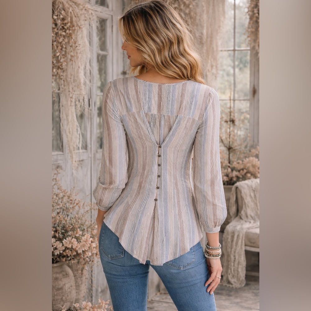 NWT‎ Aratta Silent Journey Corset Button Back Cotton Linen Stripe Floral S - Picture 3 of 8